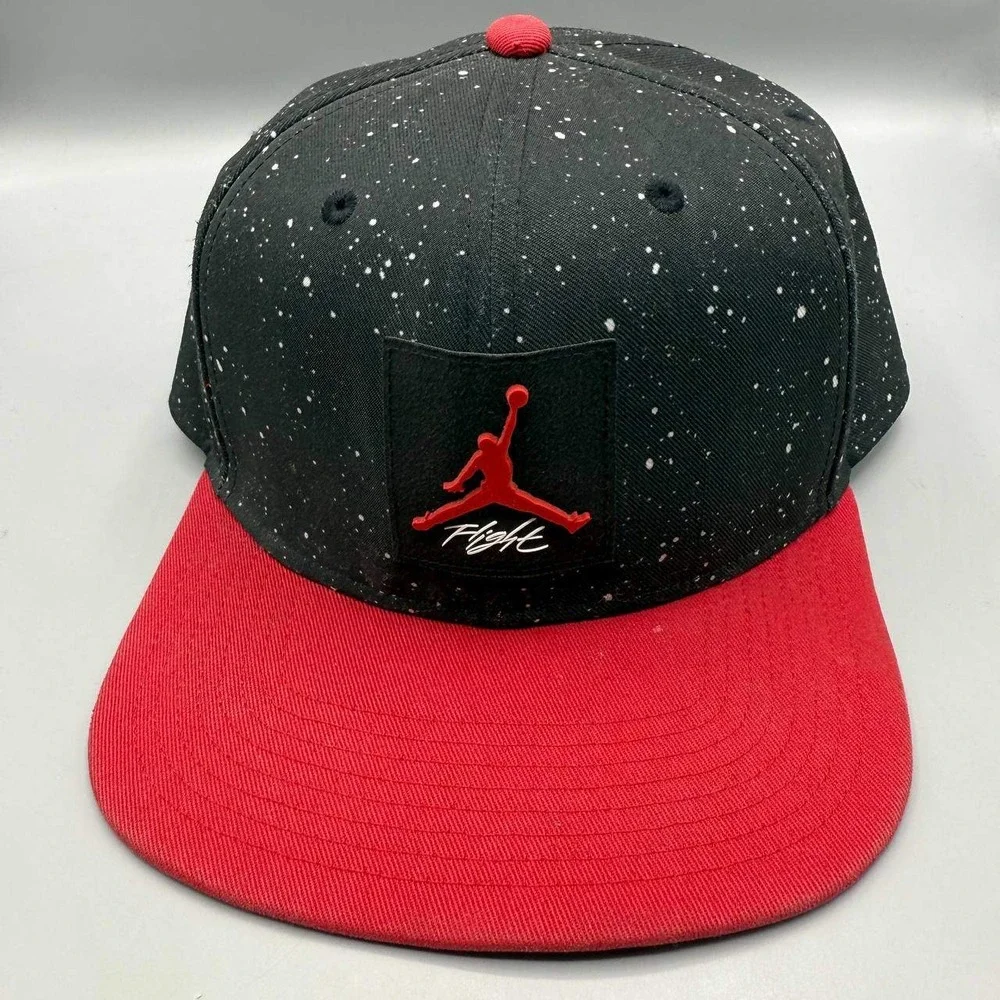 Air Jordan Flight Hat Men Black Red Speckled Print Jumpman Snap Back‎ Cap